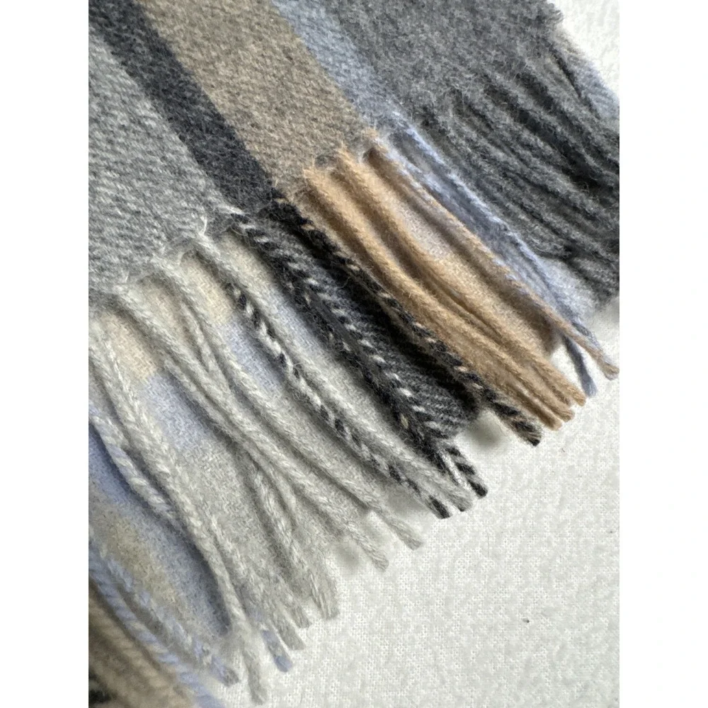 Balmoral Lambswool Scarf Mens OS Blue Sand Check Plaid Scotland GS3001 NEW